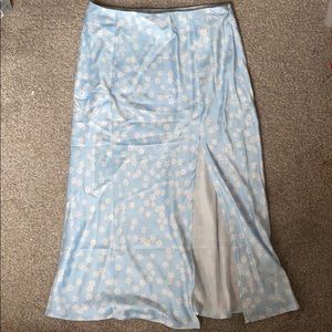 Baby blue flora midi skirt